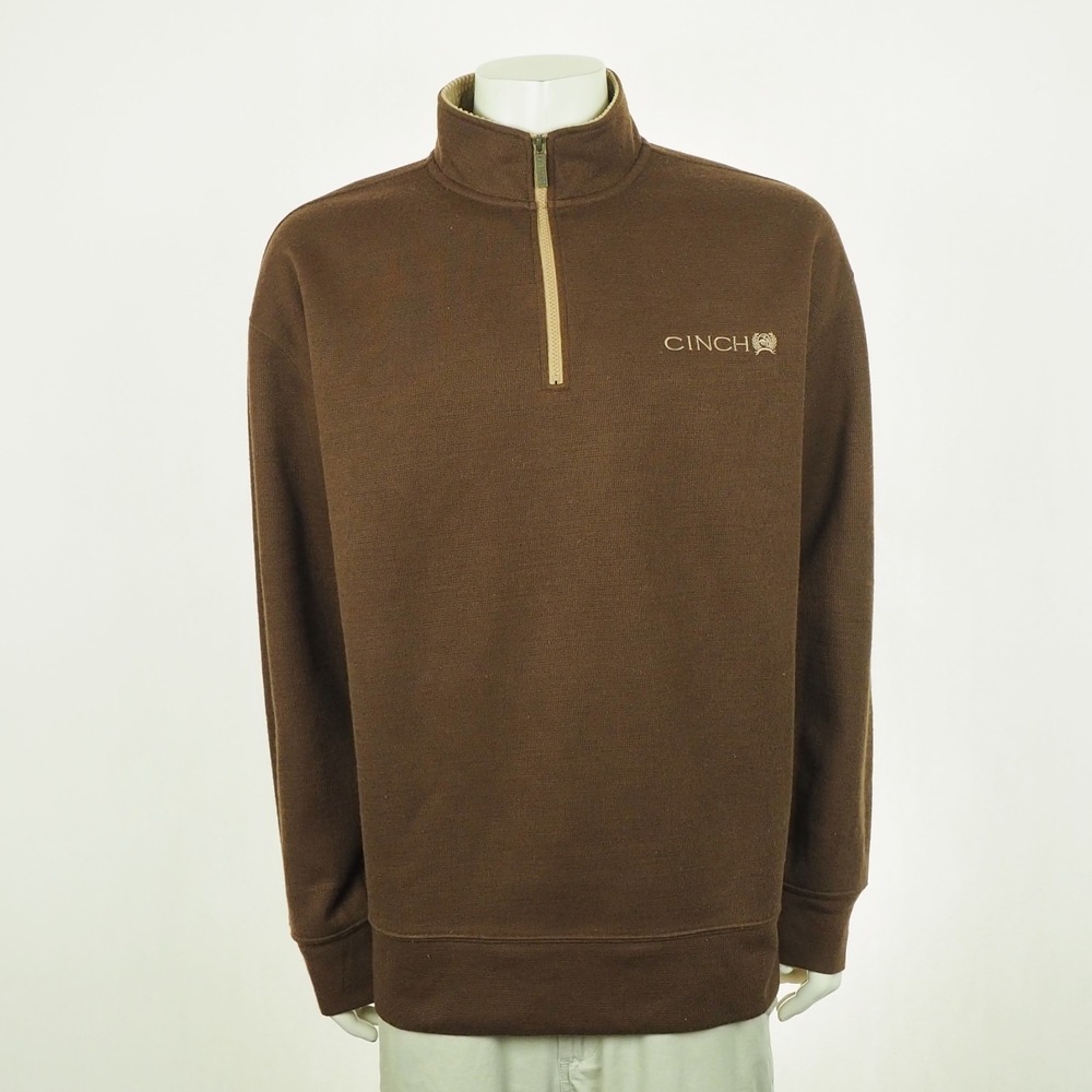 Cinch Quarter Zip Western Pullover Sweater Mens XL Brown 1/4-Zip Mock Cowboy